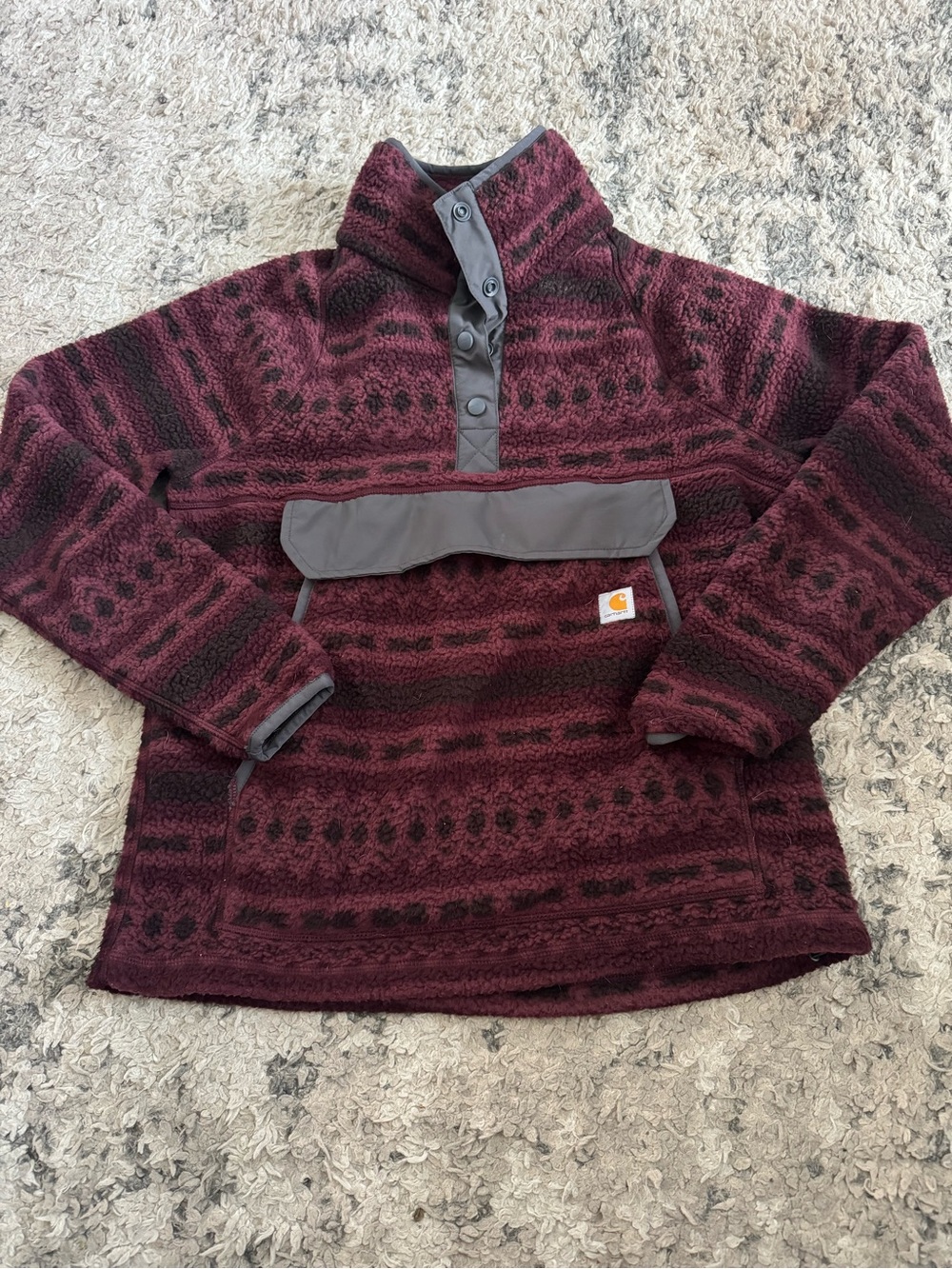 Carhartt Women's Burgundy Patterned Snap Pullover Fleece